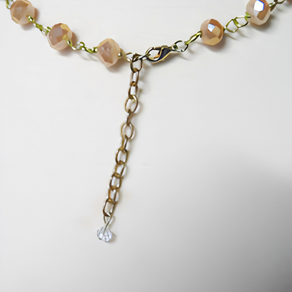 Champagne & Ivory Hand-Painted Artisan Bead Long Necklace | 37" Gold Wire Statement Necklace with Crystal & Pave Accents for Women