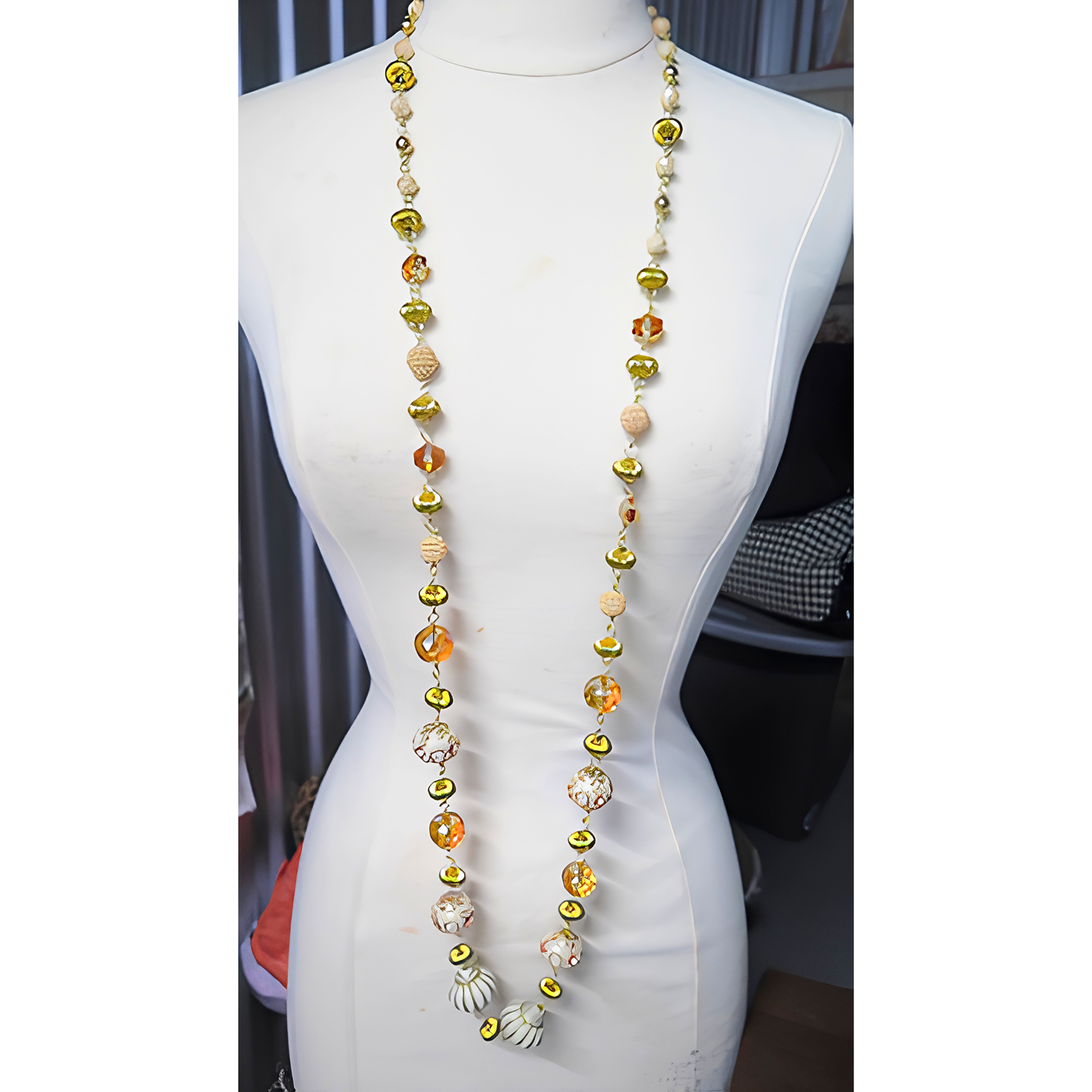 Gold & Ivory Artisan Mixed Bead Extra-Long Statement Necklace | 55" Multi-Style Wrap Necklace for Women, Everyday Wear & Special Occasions