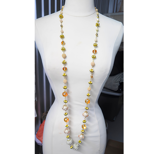 Gold & Ivory Artisan Mixed Bead Extra-Long Statement Necklace | 55" Multi-Style Wrap Necklace for Women, Everyday Wear & Special Occasions