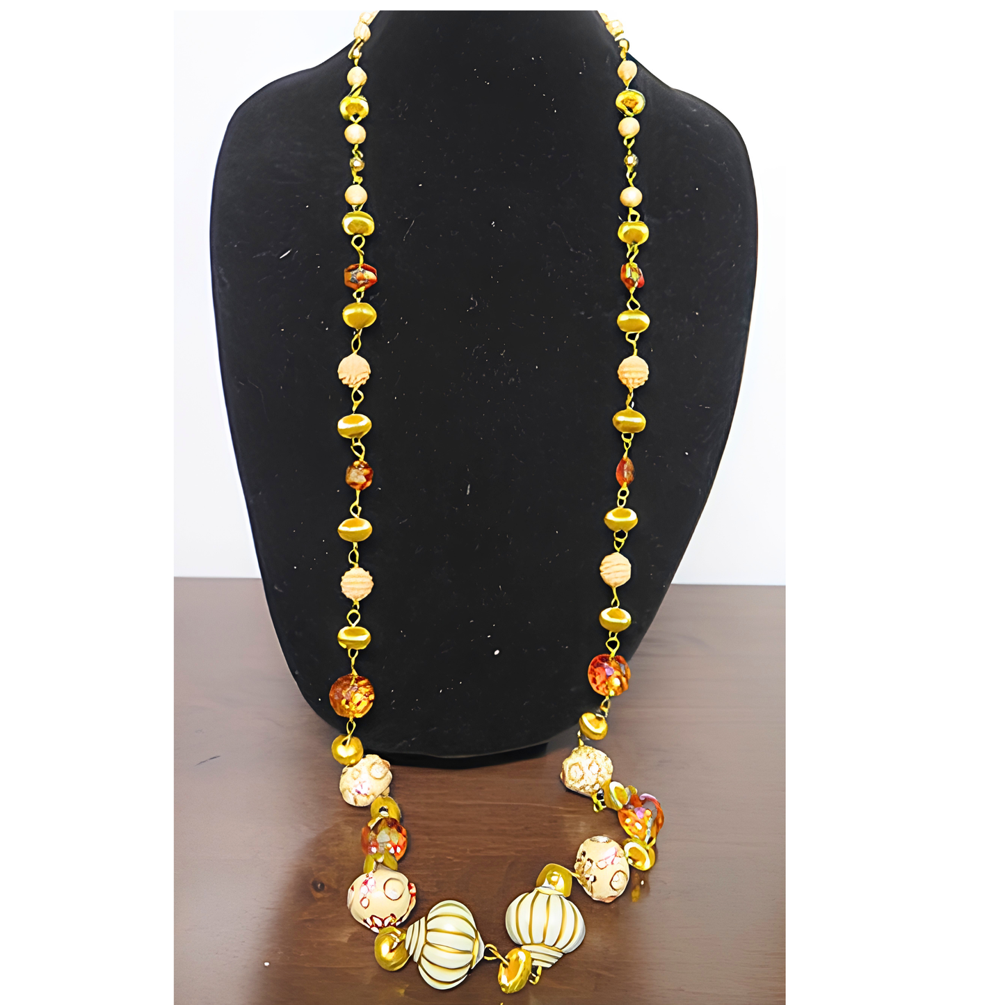 Gold & Ivory Artisan Mixed Bead Extra-Long Statement Necklace | 55" Multi-Style Wrap Necklace for Women, Everyday Wear & Special Occasions