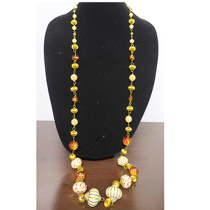 Gold & Ivory Artisan Mixed Bead Extra-Long Statement Necklace | 55" Multi-Style Wrap Necklace for Women, Everyday Wear & Special Occasions