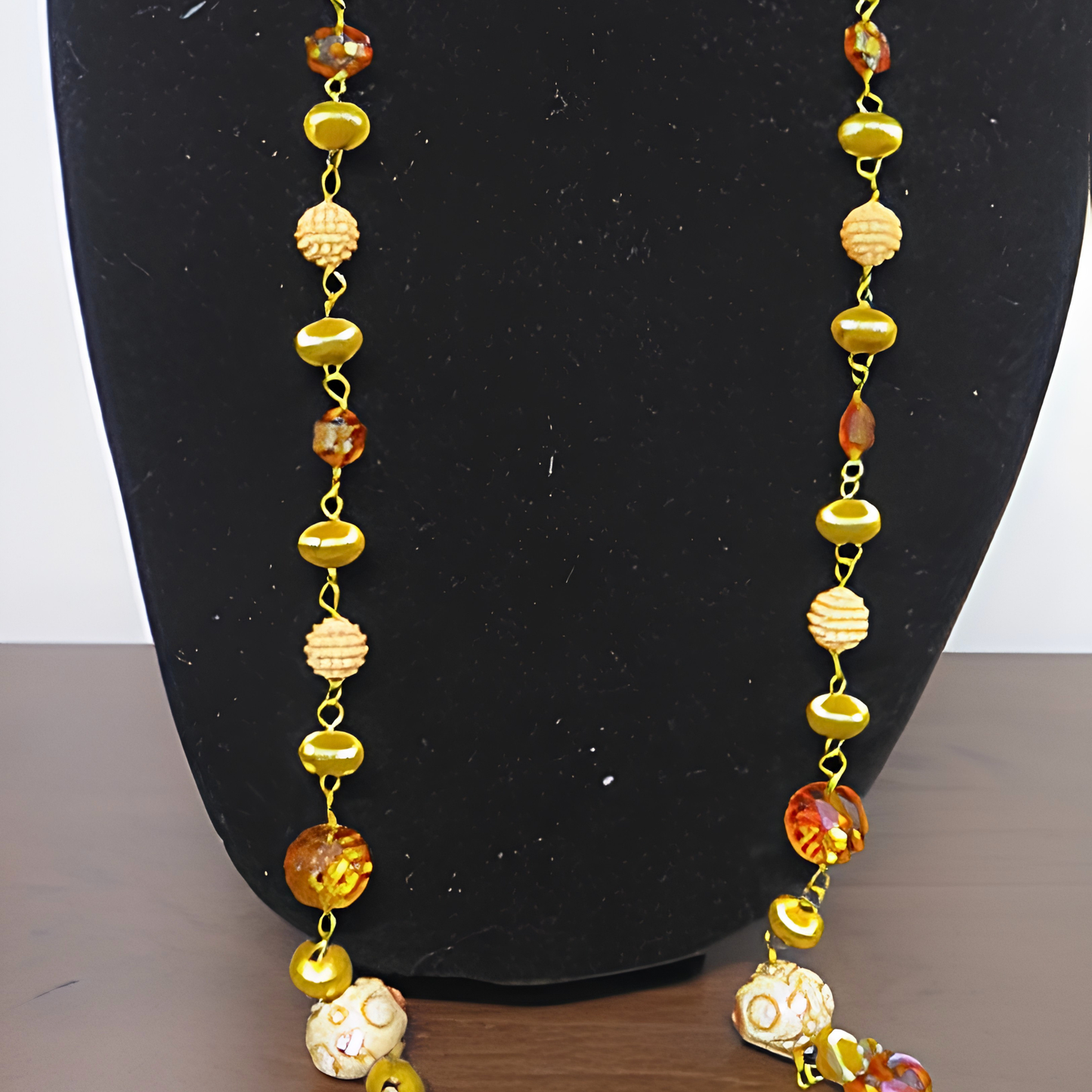 Gold & Ivory Artisan Mixed Bead Extra-Long Statement Necklace | 55" Multi-Style Wrap Necklace for Women, Everyday Wear & Special Occasions