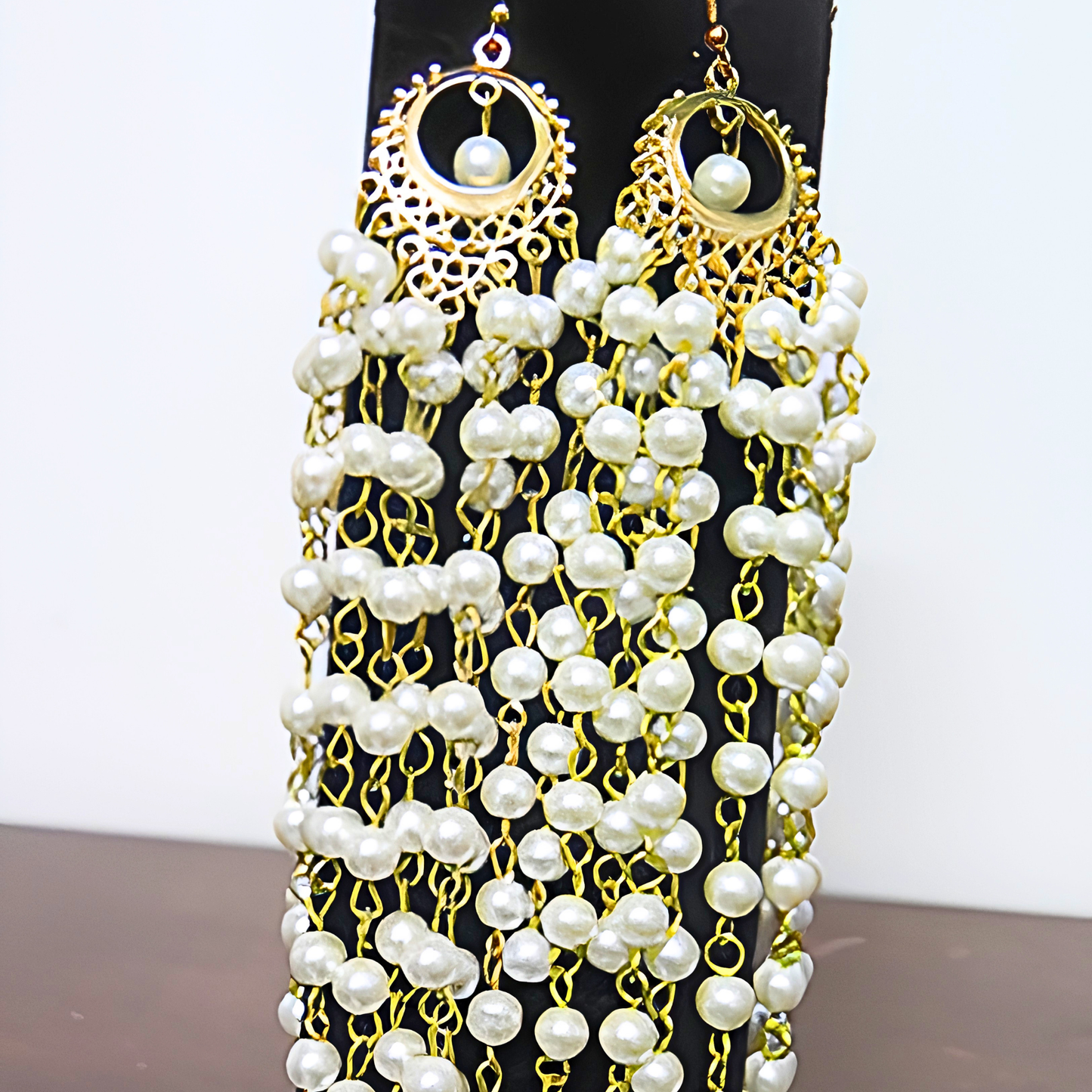 Pearl Cascade Chandelier Earrings | 8" Handcrafted Gold Filigree Multi-Strand Pearl Drop Earrings for Brides, Weddings & Formal Events