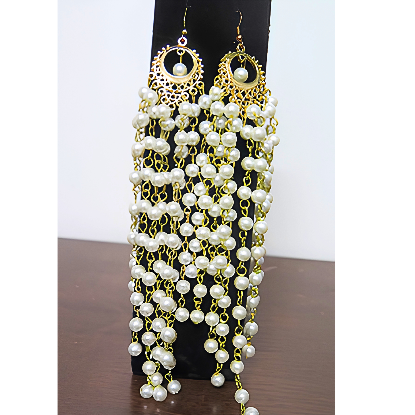 Pearl Cascade Chandelier Earrings | 8" Handcrafted Gold Filigree Multi-Strand Pearl Drop Earrings for Brides, Weddings & Formal Events