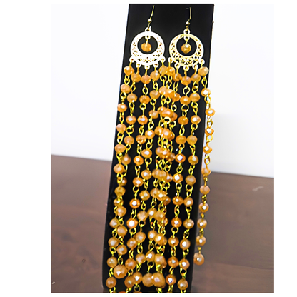 Amber Gold Crystal Chandelier Earrings | 7" Handcrafted Gold Filigree Multi-Strand Bicone Bead Drop Earrings for Women & Special Events