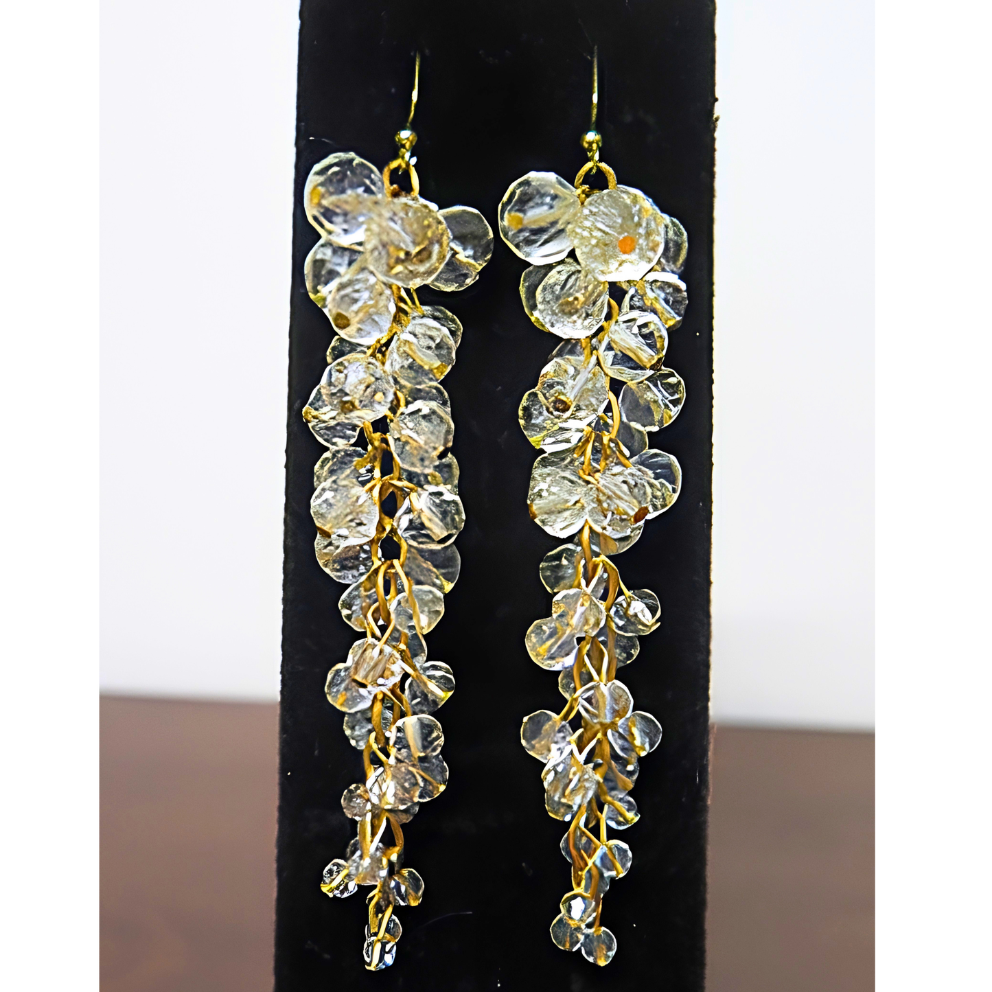 Clear Crystal Grape Cluster Drop Earrings | 4.2" Handcrafted Gold Wire Floral Cluster Earrings for Women, Weddings & Special Events