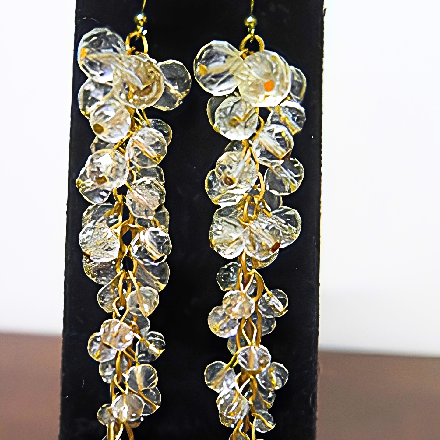 Clear Crystal Grape Cluster Drop Earrings | 4.2" Handcrafted Gold Wire Floral Cluster Earrings for Women, Weddings & Special Events
