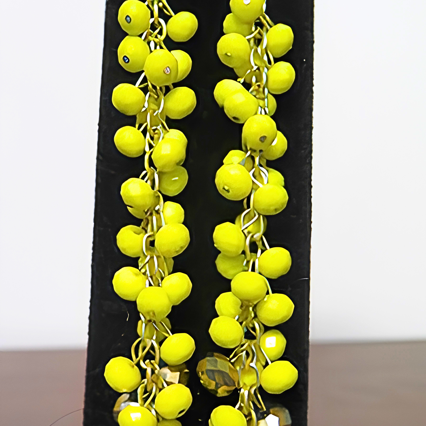 Neon Yellow & Gold Crystal Cluster Drop Earrings | 6.2" Handcrafted Gold Wire Grape Cluster Bead Earrings for Women & Special Events