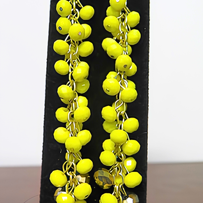 Neon Yellow & Gold Crystal Cluster Drop Earrings | 6.2" Handcrafted Gold Wire Grape Cluster Bead Earrings for Women & Special Events