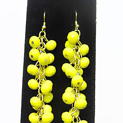 Neon Yellow & Gold Crystal Cluster Drop Earrings | 6.2" Handcrafted Gold Wire Grape Cluster Bead Earrings for Women & Special Events