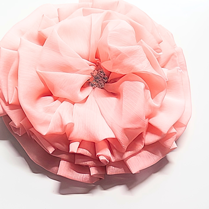 Blush Pink Chiffon Flower Brooch & Hair Clip | 7.5" Oversized Handcrafted Fabric Flower Pin with Rhinestone Center for Women & Special Events