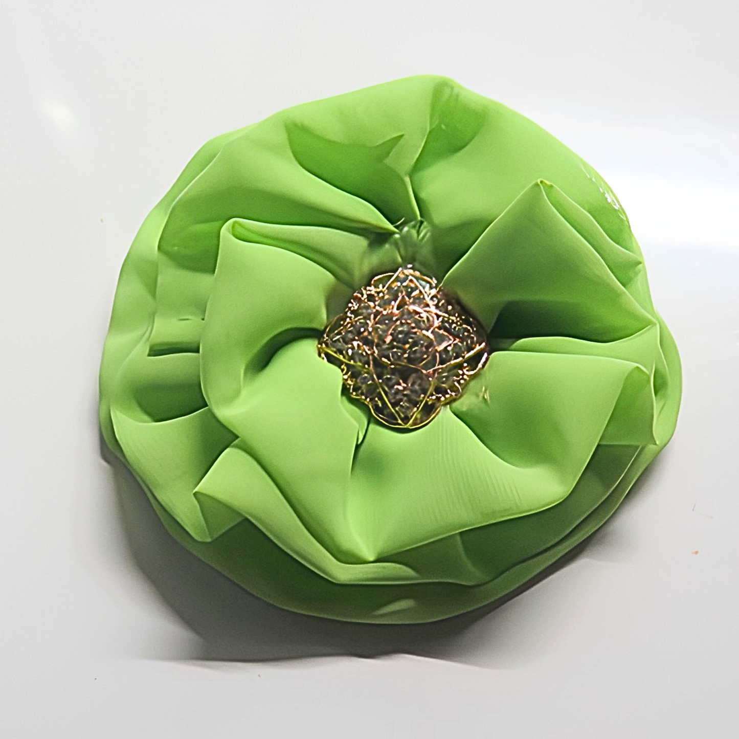 Lime Green Chiffon Flower Brooch & Hair Clip | 5" Handcrafted Fabric Flower Pin with Rhinestone Center for Women, Church & Special Events