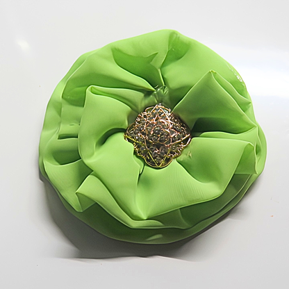 Lime Green Chiffon Flower Brooch & Hair Clip | 5" Handcrafted Fabric Flower Pin with Rhinestone Center for Women, Church & Special Events