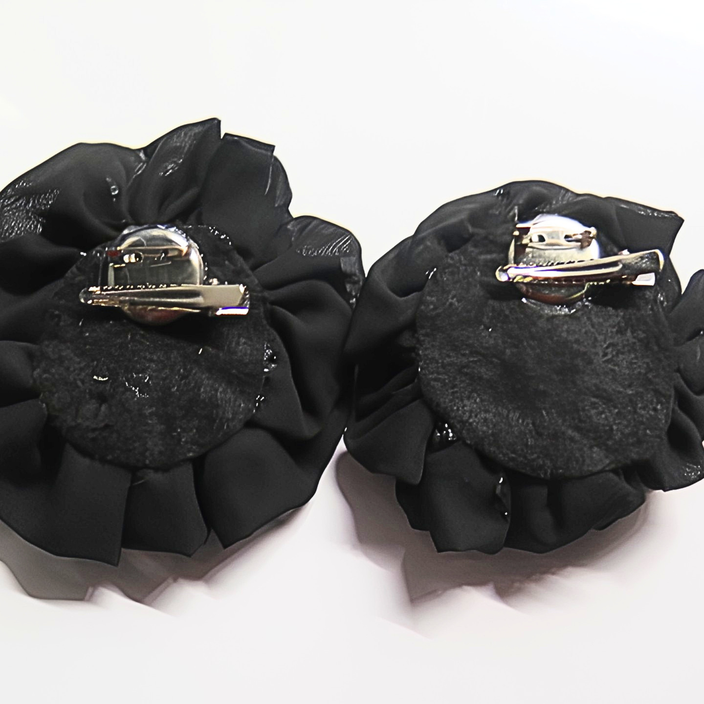 Black Chiffon Flower Brooch & Hair Clip | 4.5" Handcrafted Fabric Flower Pin with Pearl Cluster Center for Women, Church & Formal Events