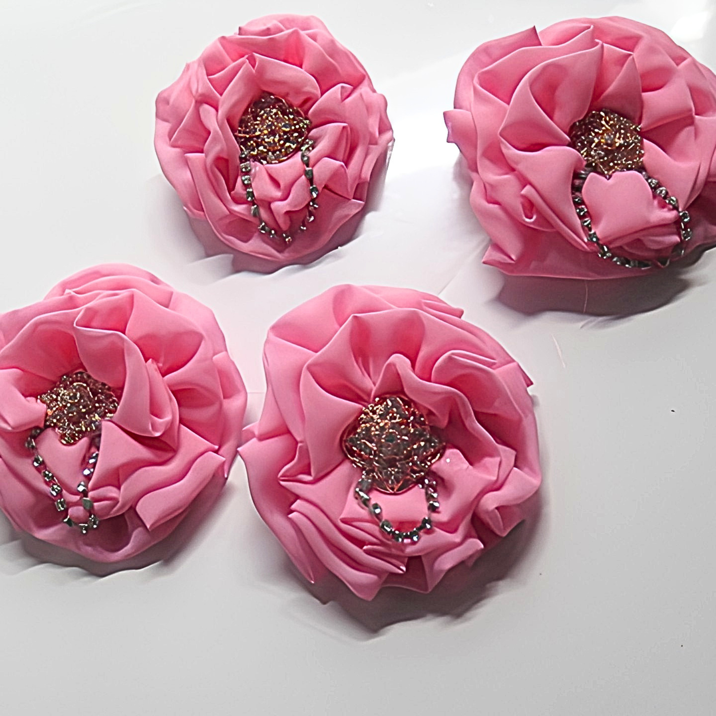 Hot Pink Chiffon Flower Brooch & Hair Clip | 5" Handcrafted Fabric Flower Pin with Rhinestone Cluster & Crystal Chain Detail for Women & Events