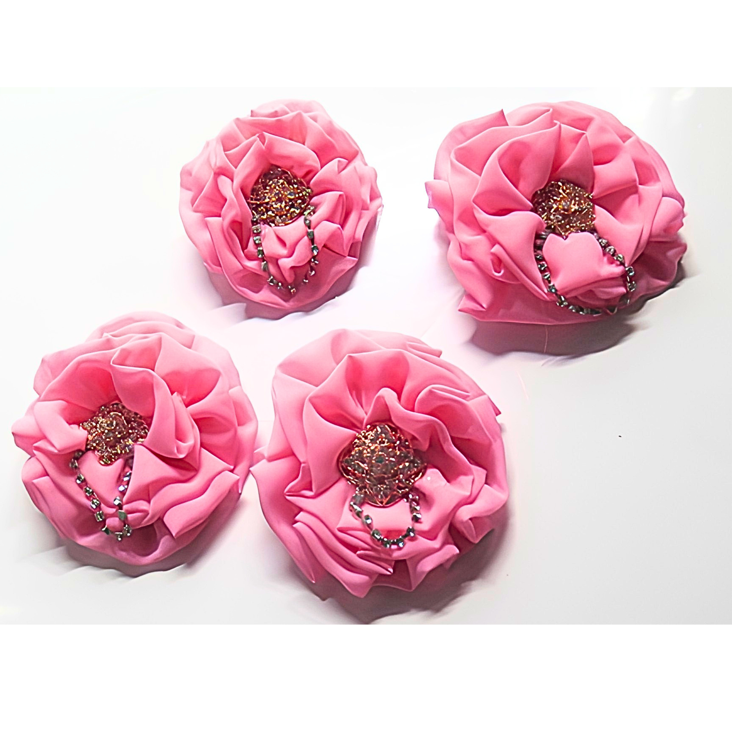 Hot Pink Chiffon Flower Brooch & Hair Clip | 5" Handcrafted Fabric Flower Pin with Rhinestone Cluster & Crystal Chain Detail for Women & Events