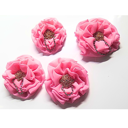Hot Pink Chiffon Flower Brooch & Hair Clip | 5" Handcrafted Fabric Flower Pin with Rhinestone Cluster & Crystal Chain Detail for Women & Events