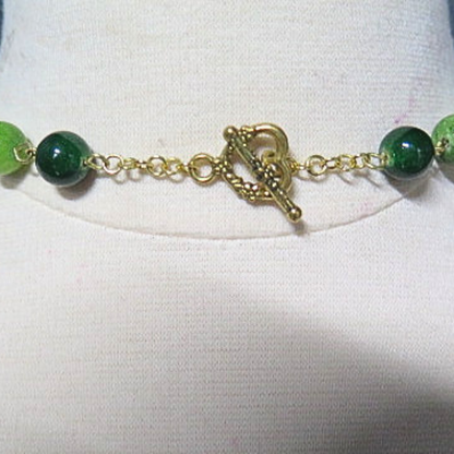 Emerald Green Mixed Bead Long Statement Necklace | 37" Gold Wire Necklace with Hand-Painted Disc Beads & Gold Toggle Clasp for Women