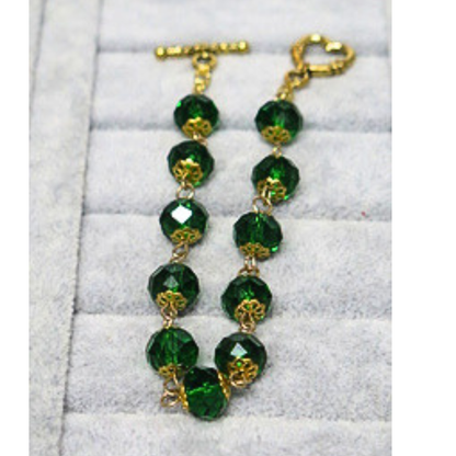 Emerald Green Crystal Jewelry Set | 3-Strand Necklace 19.5" & Bracelet 8.5" Handcrafted Gold Wire 6mm Faceted Bead Set with Toggle Clasp