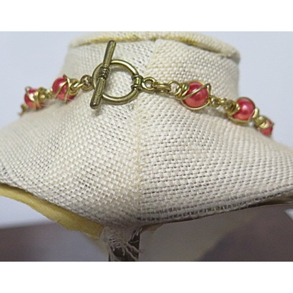 Pink Pearl Wire-Wrapped Cage Necklace & Bracelet Set | 20" Handcrafted Gold Wire Caged 6mm Pearl Bead Statement Set with Toggle Clasp for Women