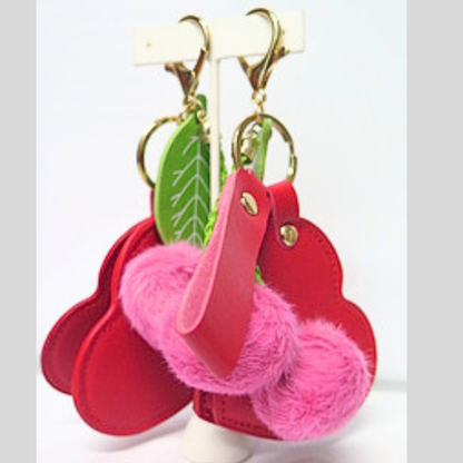 Red Heart Photo Locket Bag Charm with Pink Pom Pom Cherries, Personalized Picture Keychain, Memory Keepsake Purse Accessory, Romantic Gift for Her, Y2K Coquette Bag Clip