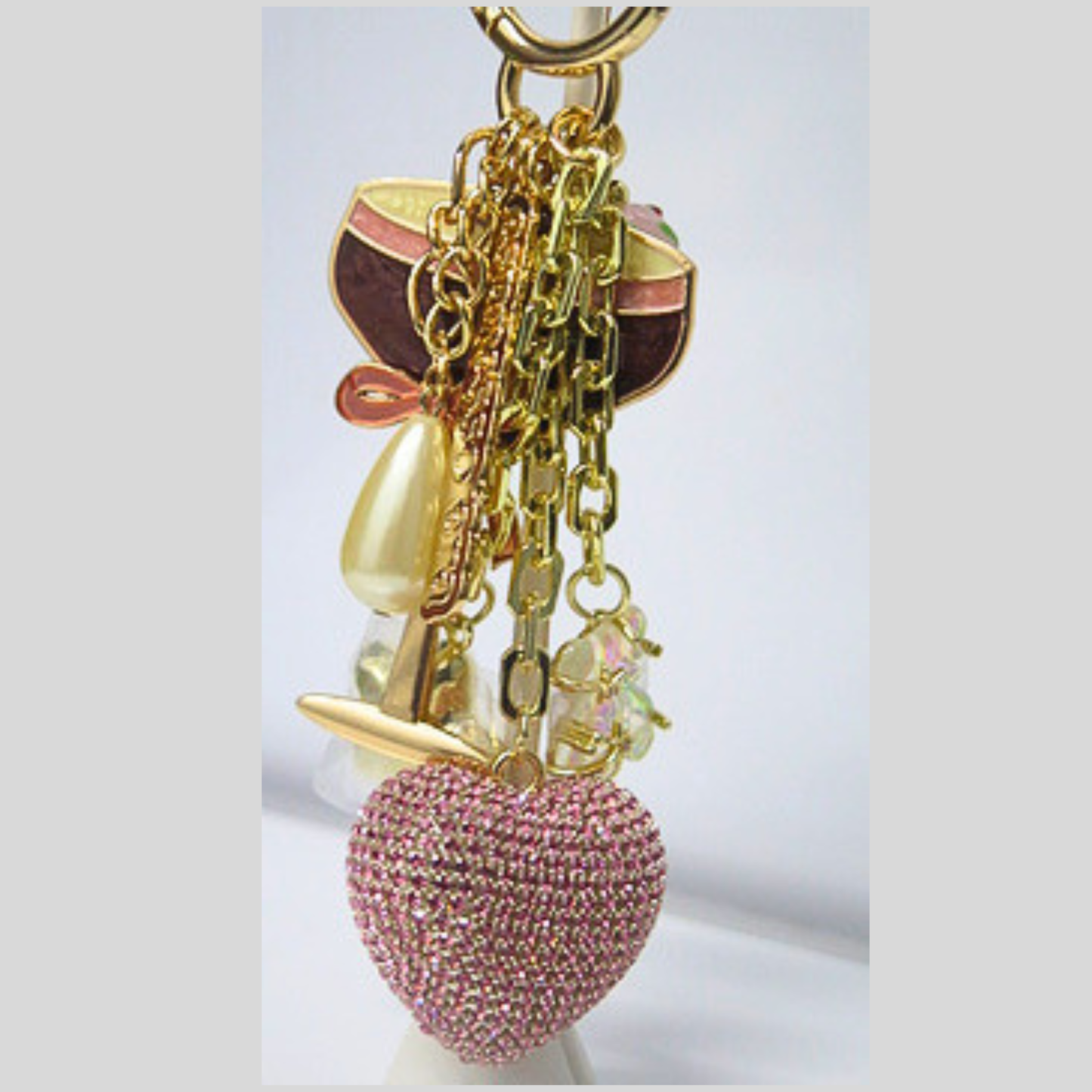 Espresso Martini Bag Charm with Pink Rhinestone Heart, Glam Cocktail Keychain, Coffee Girl Aesthetic Purse Accessory, Sparkling Y2K Bag Clip, Brunch Bestie Gift for Her