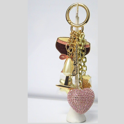Espresso Martini Bag Charm with Pink Rhinestone Heart, Glam Cocktail Keychain, Coffee Girl Aesthetic Purse Accessory, Sparkling Y2K Bag Clip, Brunch Bestie Gift for Her