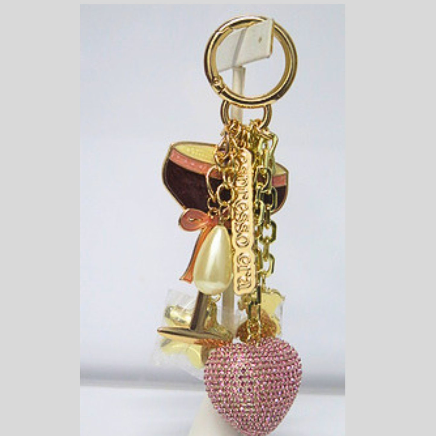 Espresso Martini Bag Charm with Pink Rhinestone Heart, Glam Cocktail Keychain, Coffee Girl Aesthetic Purse Accessory, Sparkling Y2K Bag Clip, Brunch Bestie Gift for Her