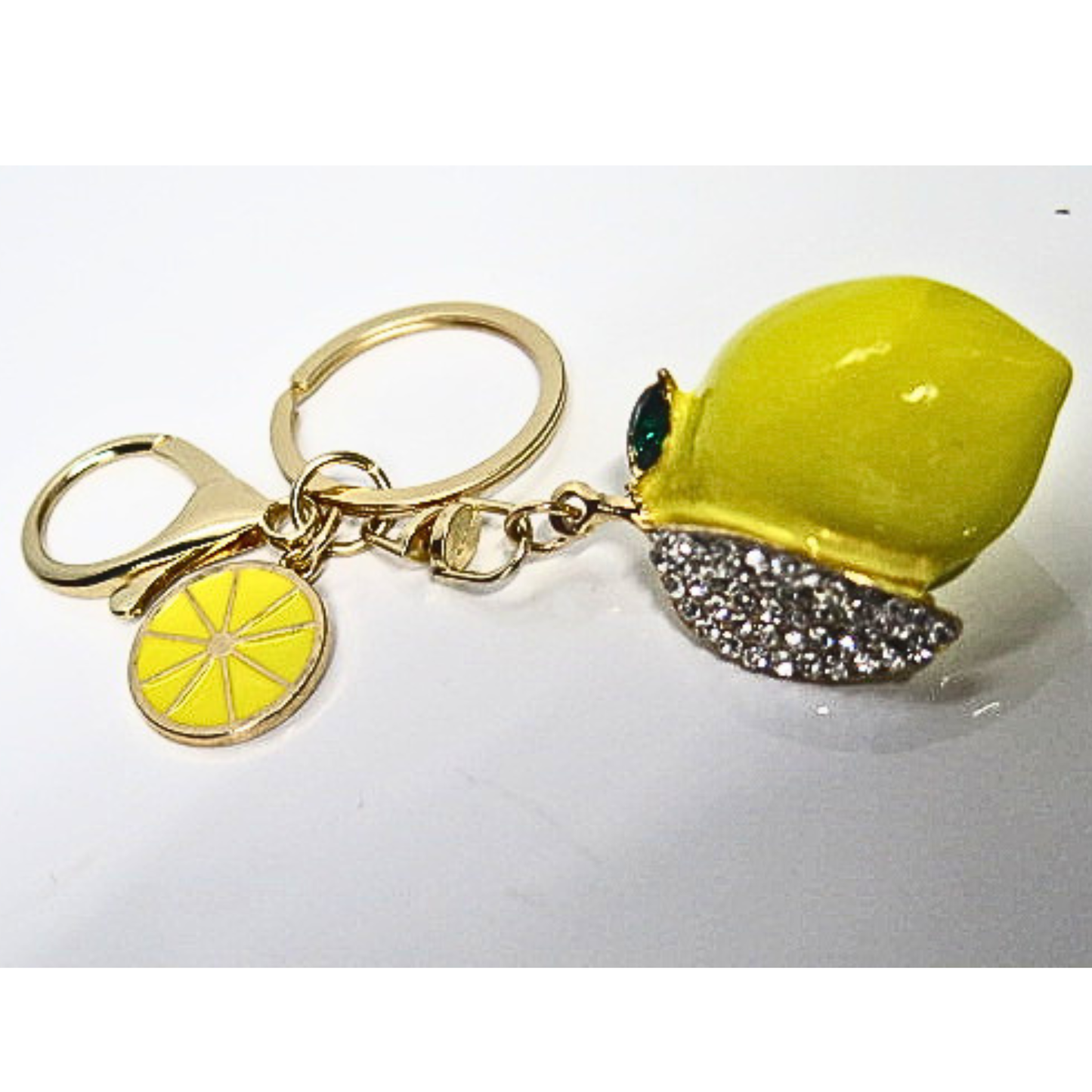 Sparkling Yellow Lemon Bag Charm Keychain with Rhinestone Detail, Cute Citrus Fruit Keychain, Amalfi Coast Aesthetic Purse Accessory, Y2K Coquette Bag Clip, Gift for Her