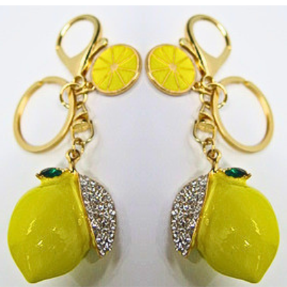 Sparkling Yellow Lemon Bag Charm Keychain with Rhinestone Detail, Cute Citrus Fruit Keychain, Amalfi Coast Aesthetic Purse Accessory, Y2K Coquette Bag Clip, Gift for Her