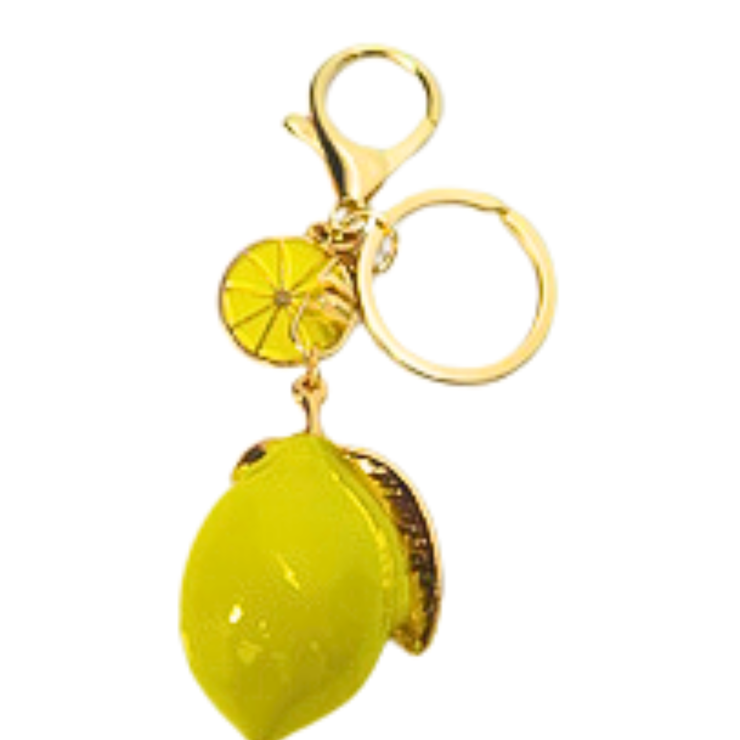 Sparkling Yellow Lemon Bag Charm Keychain with Rhinestone Detail, Cute Citrus Fruit Keychain, Amalfi Coast Aesthetic Purse Accessory, Y2K Coquette Bag Clip, Gift for Her