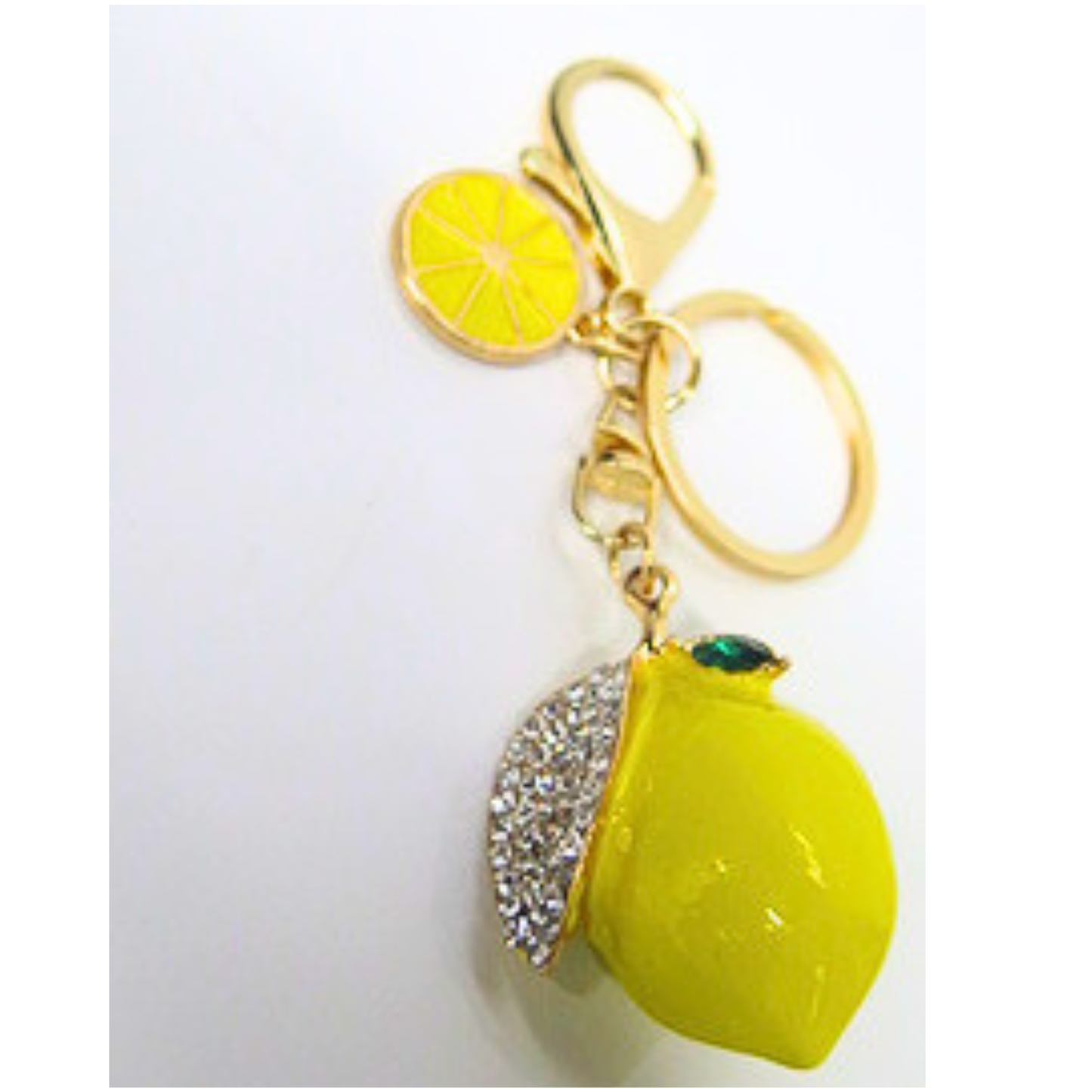 Sparkling Yellow Lemon Bag Charm Keychain with Rhinestone Detail, Cute Citrus Fruit Keychain, Amalfi Coast Aesthetic Purse Accessory, Y2K Coquette Bag Clip, Gift for Her