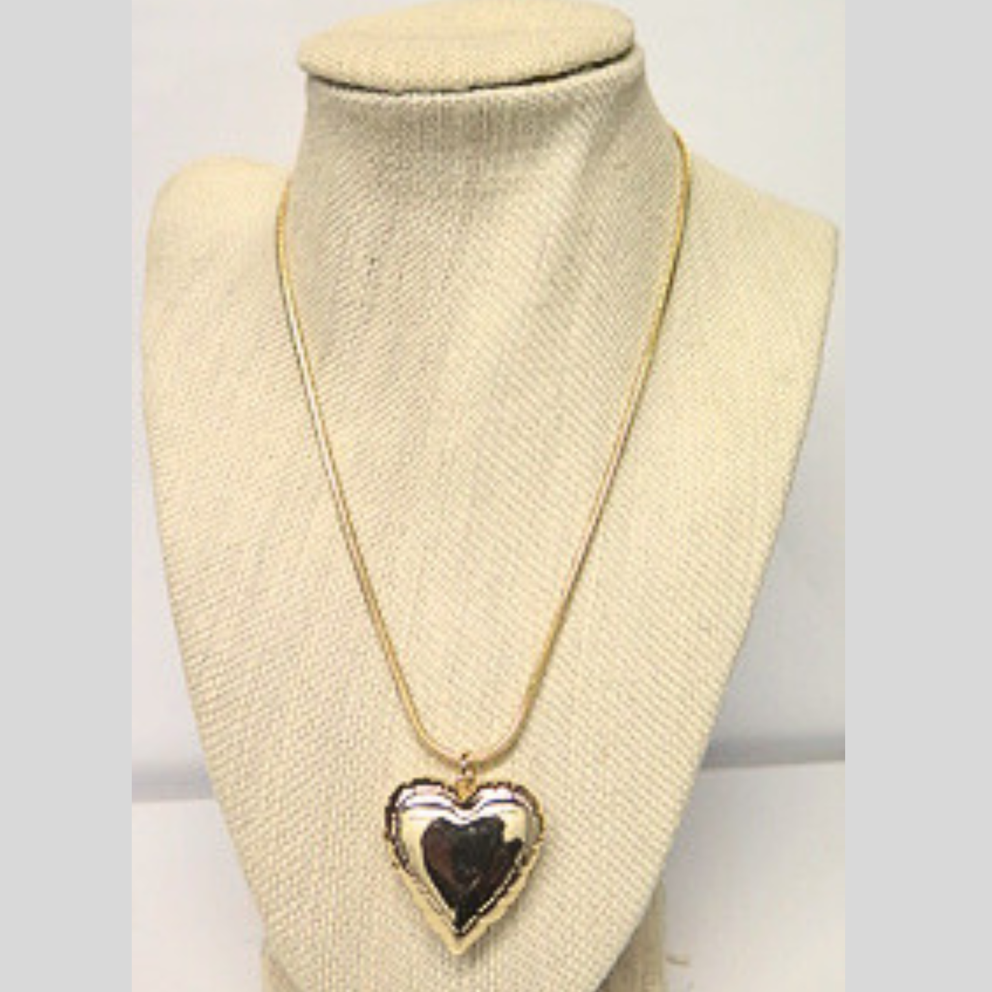 Gold Tone Puffy Heart Pendant Necklace, Long 30 Inch Snake Chain, Layering Love Necklace, Vintage Style Heart Charm Gift for Her
