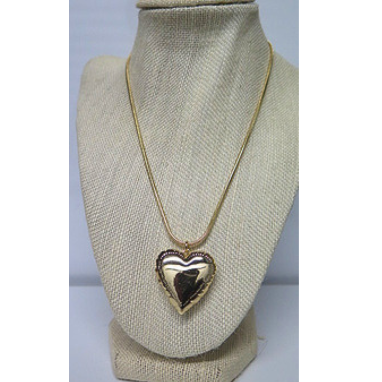 Gold Tone Puffy Heart Pendant Necklace, Long 30 Inch Snake Chain, Layering Love Necklace, Vintage Style Heart Charm Gift for Her