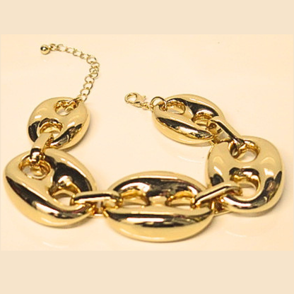 Oversized Gold Tone Mariner Link Bracelet, Graduated Puffy Anchor Chain, Adjustable Chunky Statement Bracelet, Bold Gift for Her