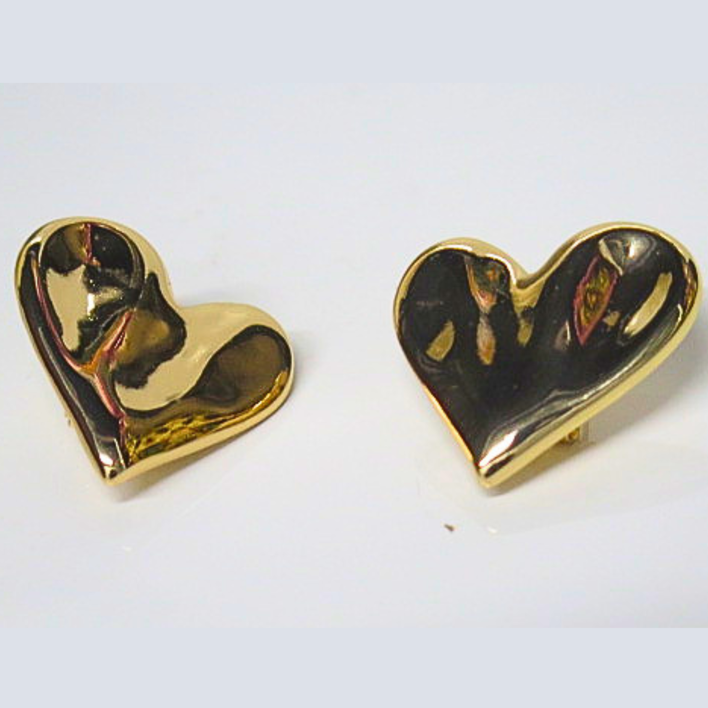 Gold Tone Puffy Heart Stud Earrings, Bold Sculptural Heart Studs, Romantic Statement Earrings, Vintage Style Love Gift for Her