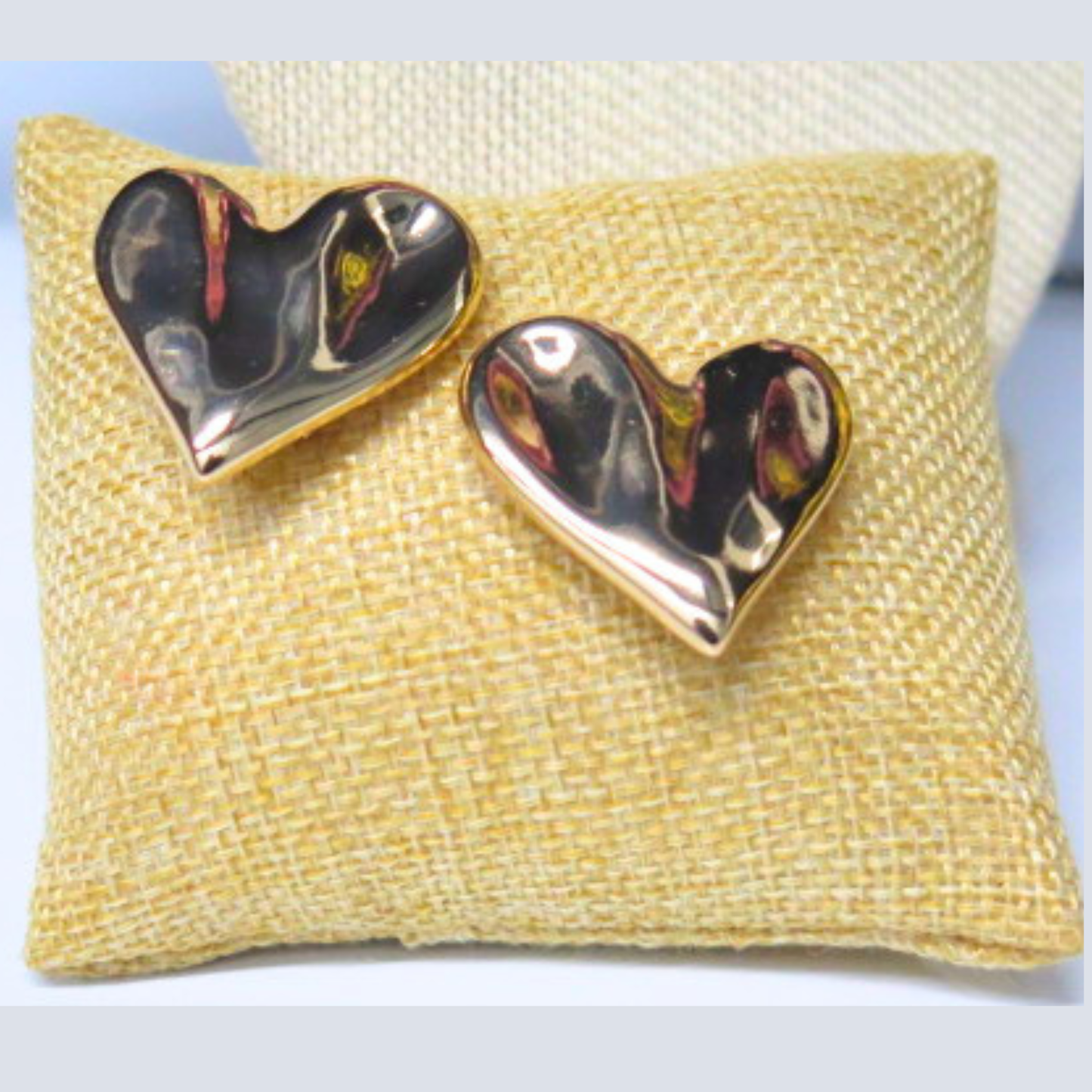 Gold Tone Puffy Heart Stud Earrings, Bold Sculptural Heart Studs, Romantic Statement Earrings, Vintage Style Love Gift for Her