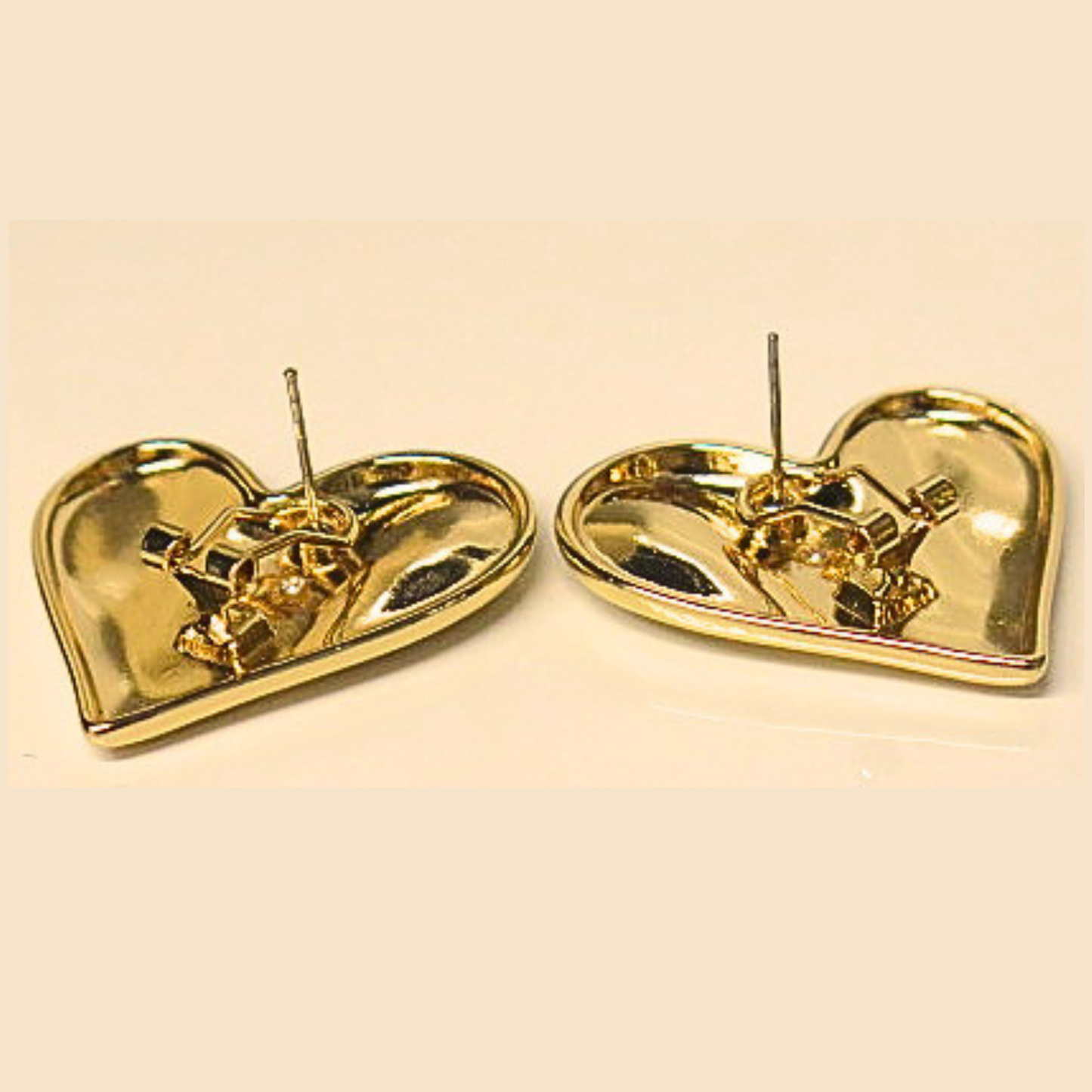 Gold Tone Puffy Heart Stud Earrings, Bold Sculptural Heart Studs, Romantic Statement Earrings, Vintage Style Love Gift for Her