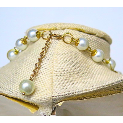 White Pearl Necklace 17" Gold Wire Wrap Rhinestone Heart Pendant