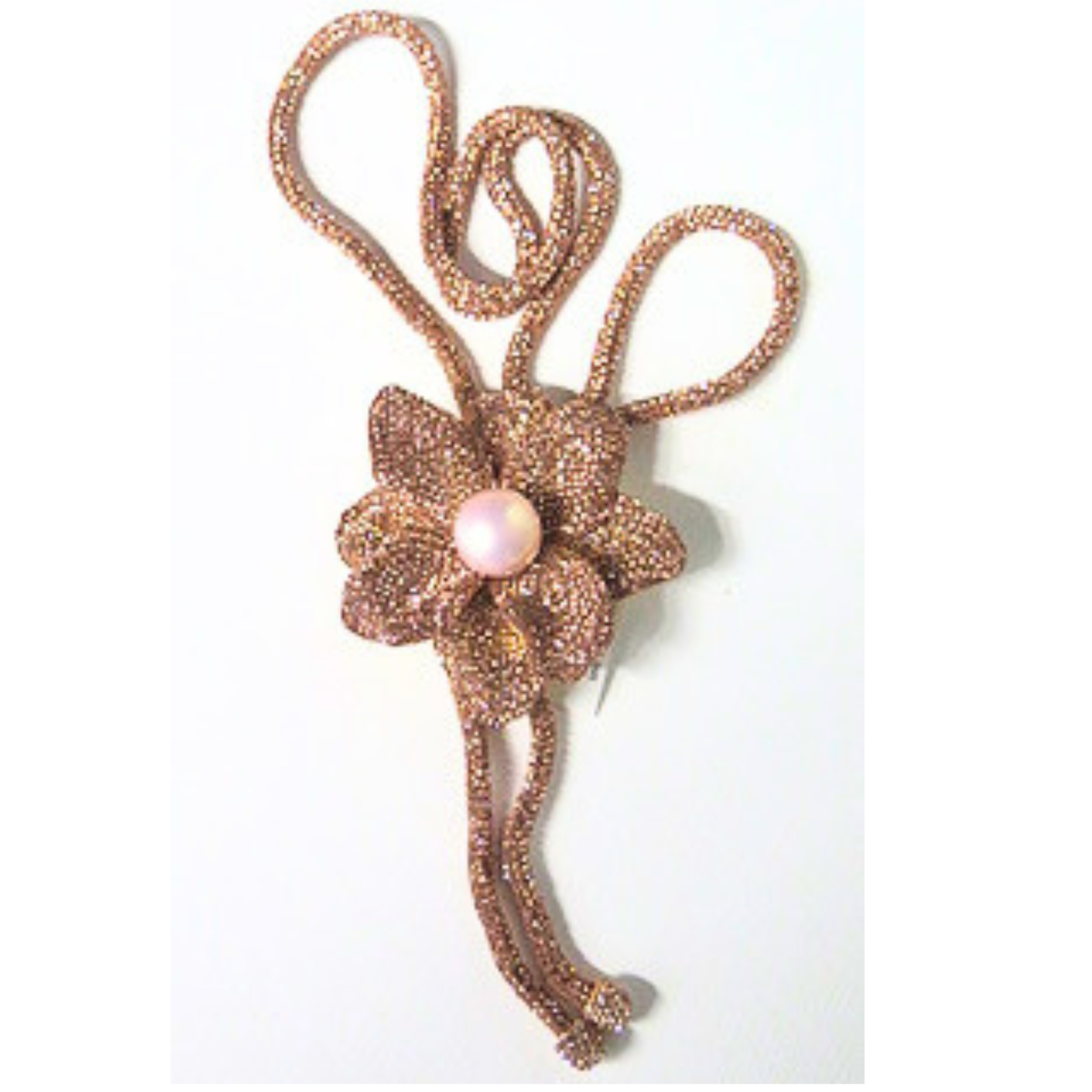 Rose Gold Crystal Flower Necklace 31" Lariat Statement Pendant