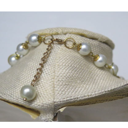 Pearl Leaf Necklace 17" Gold Wire Wrap Dangling Leaf Charms
