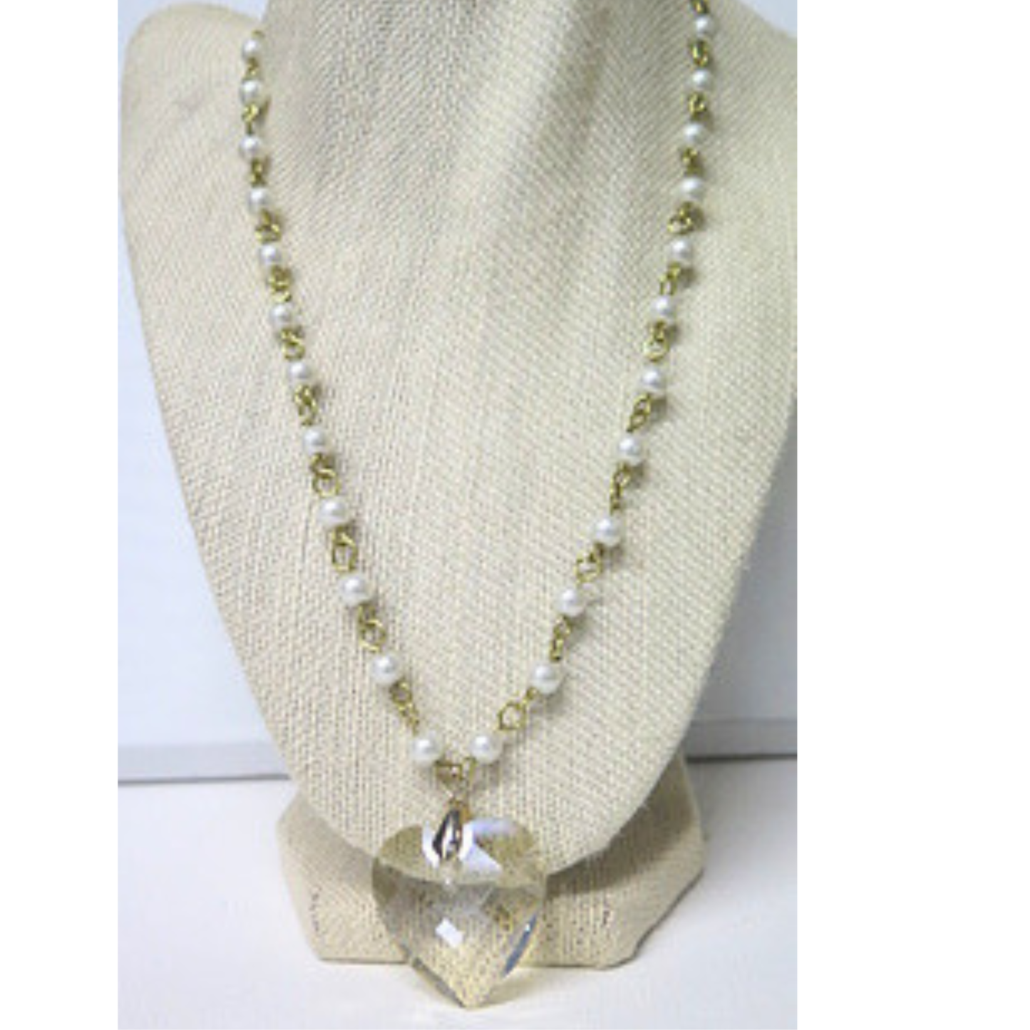Pearl Necklace Clear Crystal Heart Pendant 21" Bridal Gift