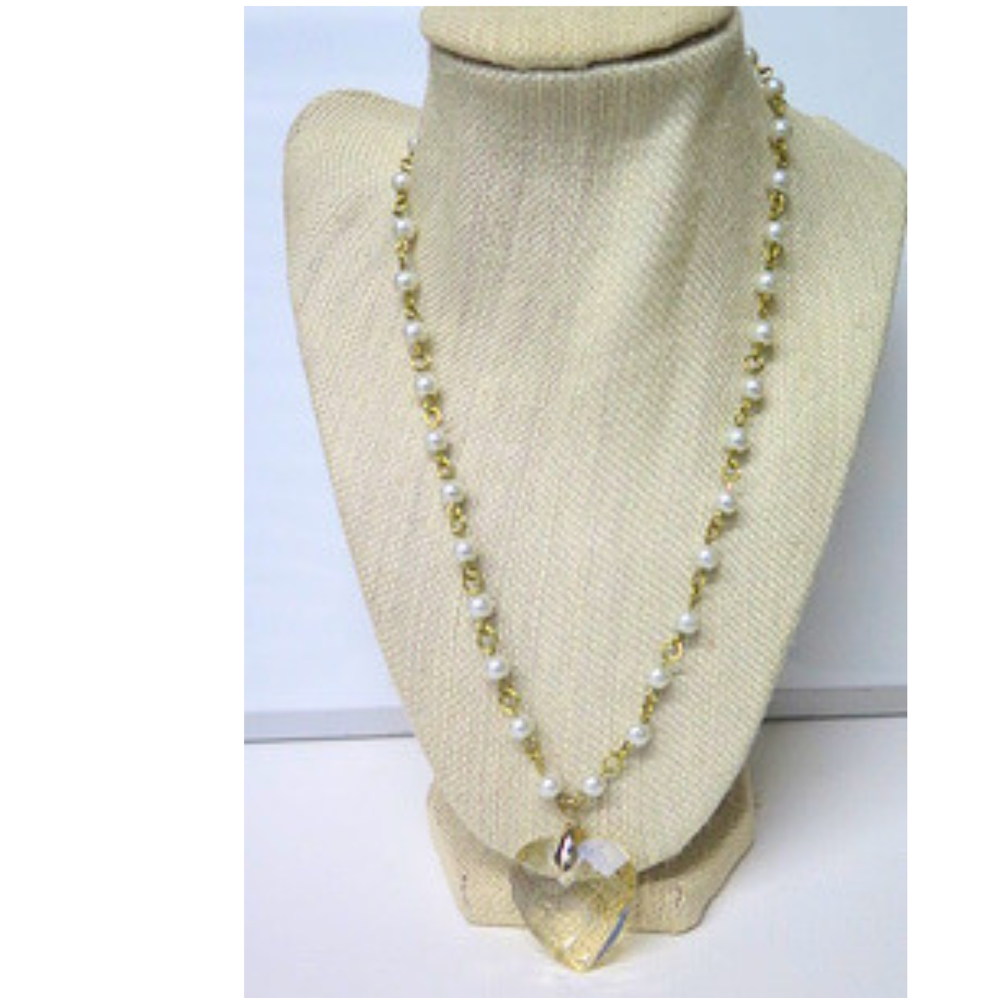 Pearl Necklace Clear Crystal Heart Pendant 21" Bridal Gift