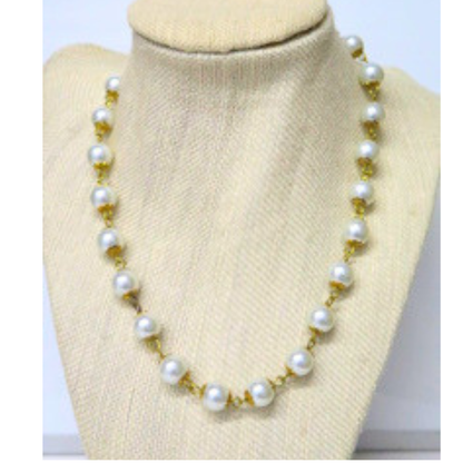 Classic Pearl Necklace 17" Gold Wire Wrap Adjustable Bridal