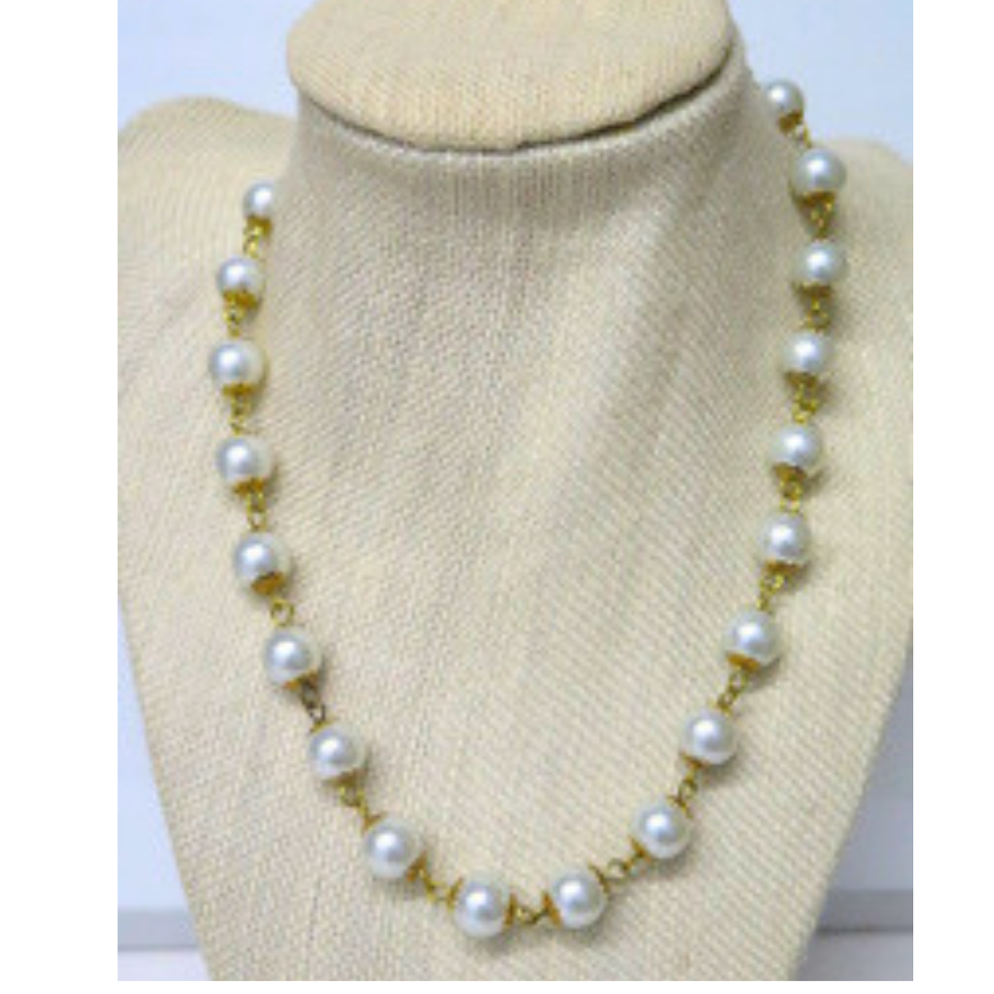 Classic Pearl Necklace 17" Gold Wire Wrap Adjustable Bridal