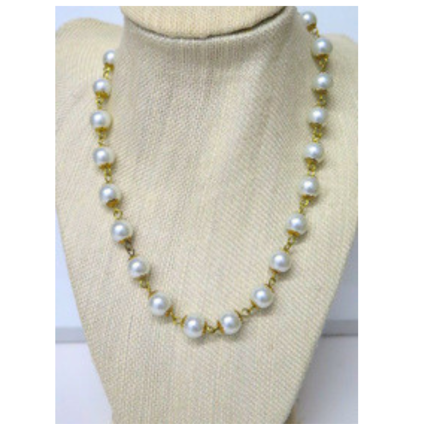 Classic Pearl Necklace 17" Gold Wire Wrap Adjustable Bridal