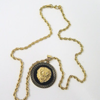 Gold Lion Head Pendant Necklace | Bold Statement Medallion with Greek Key Border | 18 Inch Rope Chain | Unisex Zodiac Leo Jewelry Gift