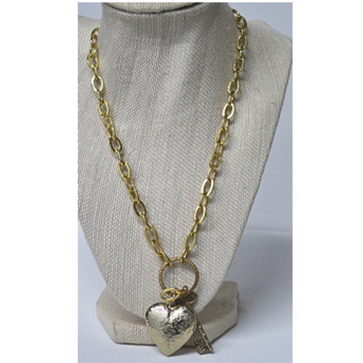 Gold Heart and Key Pendant Necklace | Vintage Style Engraved Heart Locket with Rhinestone Key Charm | 19.5 Inch Chunky Chain Romantic Statement Necklace for Women
