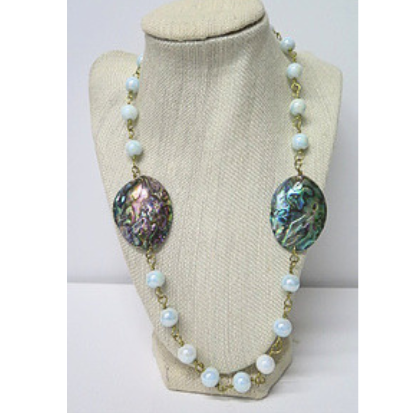 Abalone Shell and Opalite Long Necklace | Iridescent Paua Shell Statement Necklace with Moonstone Glow Beads | 32 Inch Boho Wellness Jewelry for Women