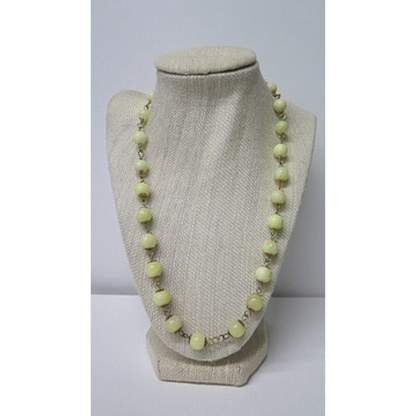 Pale Yellow Beaded Long Necklace | Hand-Linked Lemon Glass Bead Rosary Chain | 29.5 Inch Minimalist Layering Necklace for Women